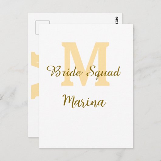 Bride squad monogram golden bridal shower simple  briefkaart (Voorkant / Achterkant)