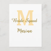 Bride squad monogram golden bridal shower simple  briefkaart (Voorkant)