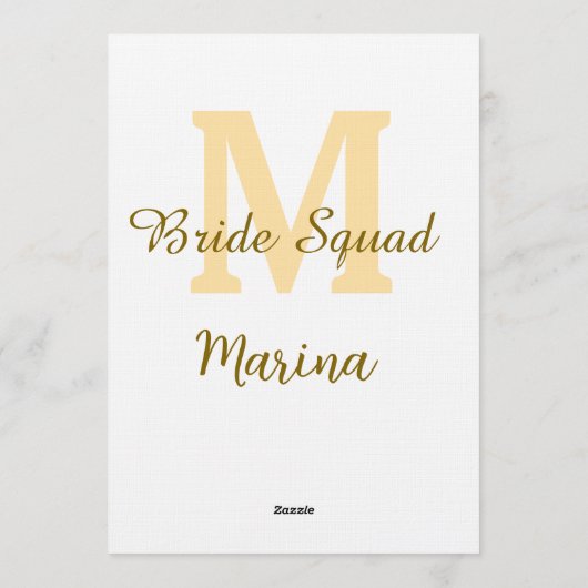 Bride squad monogram golden bridal shower simple  kaart (Achterkant)