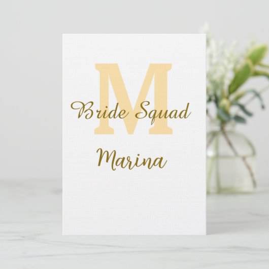 Bride squad monogram golden bridal shower simple  kaart (Staand voorkant)