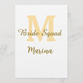 Bride squad monogram golden bridal shower simple  kaart (Voorkant)