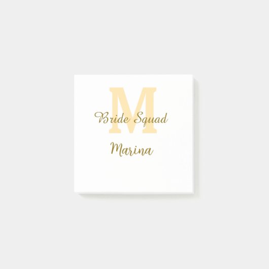 Bride squad monogram golden bridal shower simple  post-it® notes (Voorkant)