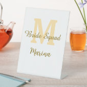 Bride squad monogram golden bridal shower simple  reclamebord met voetstuk (Insitu)