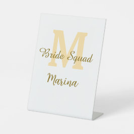 Bride squad monogram golden bridal shower simple  reclamebord met voetstuk
