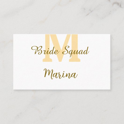 Bride squad monogram golden bridal shower simple  visitekaartje (Voorkant)