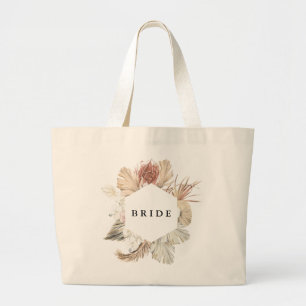 Bride Squad Pampas Dried Grass Tropical Floral Grote Tote Bag