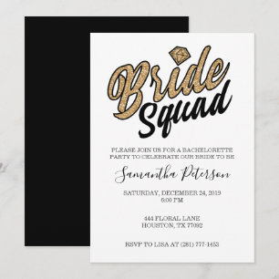 Bride Squad Party Uitnodiging - Goud & Zwart