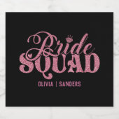 Bride Squad Pink Glitter Bachelorette Party Design Sparkling Wijnetiket (Enkel label)