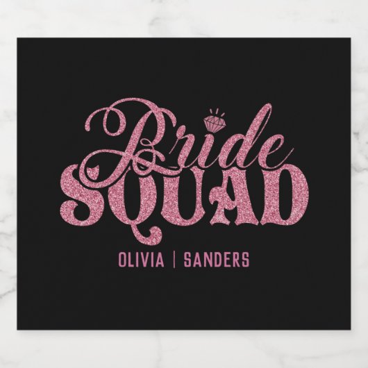Bride Squad Pink Glitter Bachelorette Party Design Sparkling Wijnetiket (Enkel label)