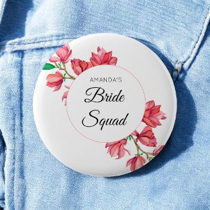 Bride Squad Pink White Floral Magnolia Wedding Ronde Button 5,7 Cm