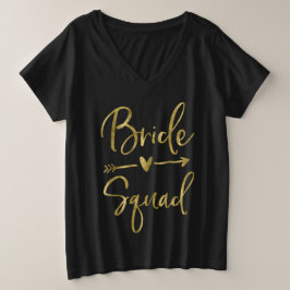 Bride Squad Plus-Size VNeck Faux Gold Script Arrow Grote Maat T-shirt