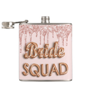 Bride squad roos goud glitter roze bachelotette heupfles