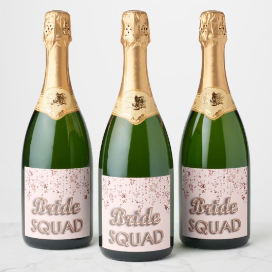 Bride squad roos gouden roze sterren bachelotette sparkling wijnetiket (Flessen)