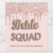 Bride squad roos goudroze glitter bachelotette wijn etiket (Enkel label)