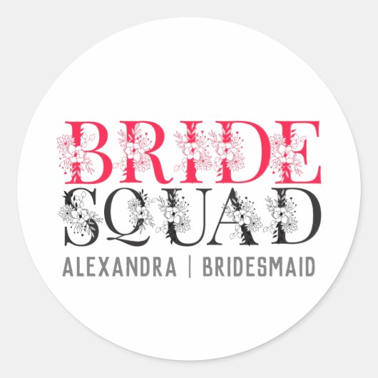 Bride Squad | Roze Bachelorette-feest Bruidsmeisje Ronde Sticker (Voorkant)
