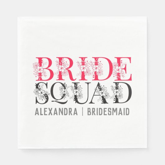 Bride Squad | Roze Bachelorette Party Bridesmaid Servet (Voorkant)