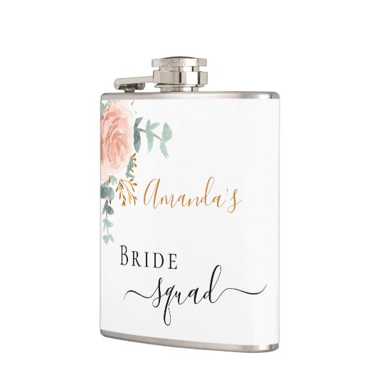 Bride squad roze florale eucalyptus bachelorette heupfles (Links)