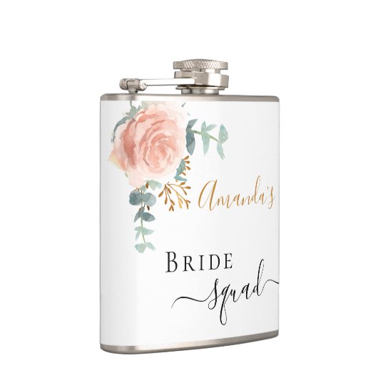 Bride squad roze florale eucalyptus bachelorette heupfles (Rechts)