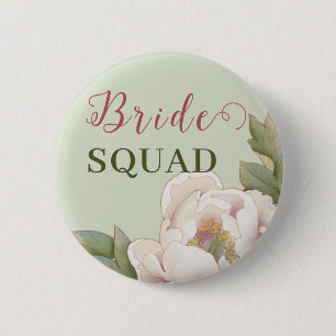 Bride Squad Sage and Blush Pink Floral Button