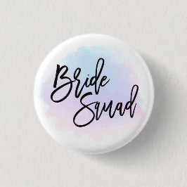 Bride Squad Zwart Script  Pastel Waterverven Ronde Button 3,2 Cm