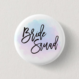 Bride Squad Zwart Script  Pastel Waterverven Ronde Button 3,2 Cm