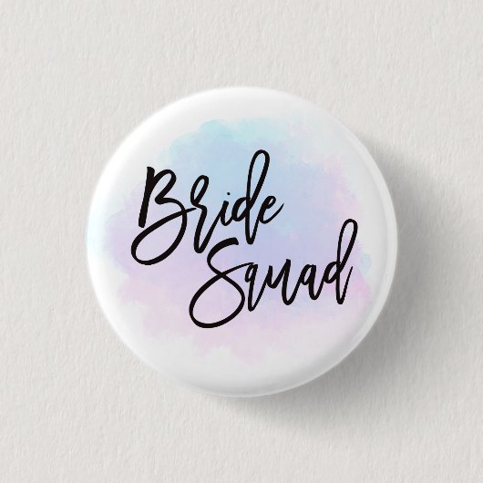 Bride Squad Zwart Script  Pastel Waterverven Ronde Button 3,2 Cm (Voorkant)