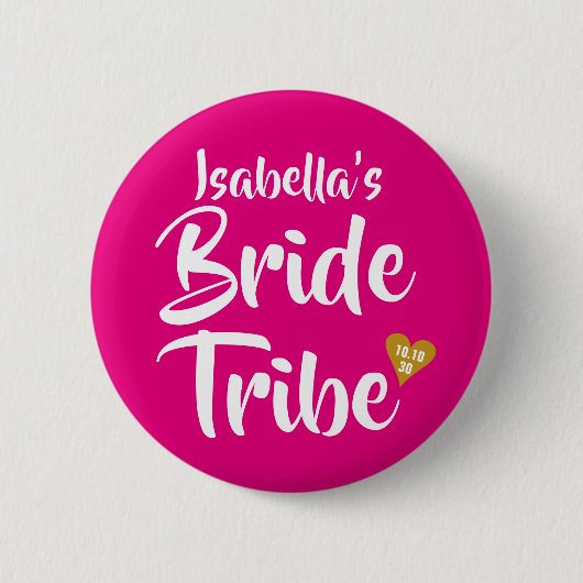 Bride Stam Goud Datum Hart Persoonlijk Ronde Button 5,7 Cm (Voorkant)
