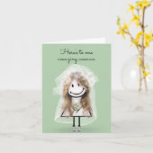 Bride Stick Figuur Girl met Bouquet Kaart (Gele Bloem)