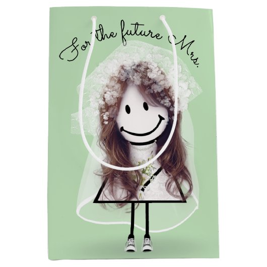 Bride Stick Figuur Girl met Bouquet Medium Cadeauzakje (Voorkant)