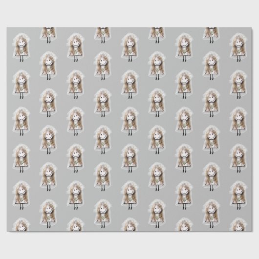 Bride Stick Figuur met Daisy Bouquet Cadeaupapier (Vlak)