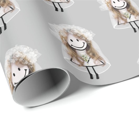 Bride Stick Figuur met Daisy Bouquet Cadeaupapier (Rol Hoek)