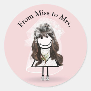 Bride Stick Girl in Sneakers op roze Ronde Sticker