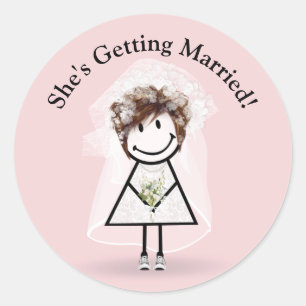 Bride Stick Girl in Sneakers op roze Ronde Sticker