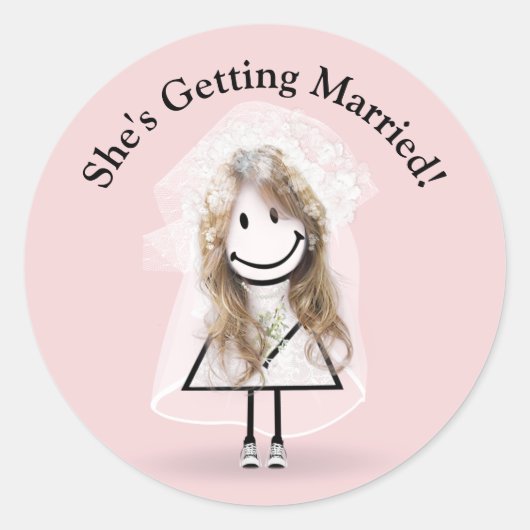 Bride Stick Girl in Sneakers op roze Ronde Sticker (Voorkant)