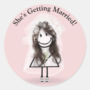 Bride Stick Girl in Sneakers op roze Ronde Sticker
