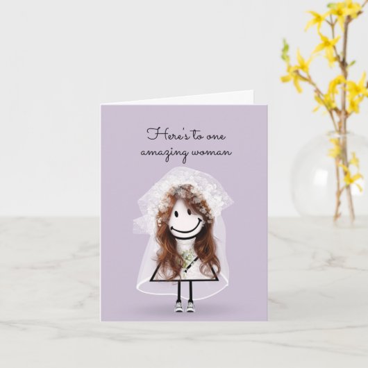 Bride Stick Girl met Sneakers en Daisies Kaart (Gele Bloem)