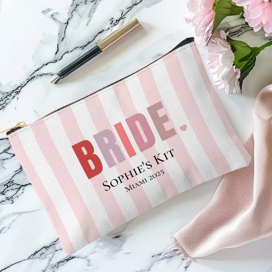 Bride Survival Kit Bag | Pink Stripes Aangepaste n Etui