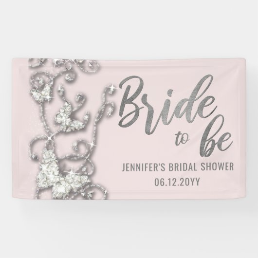 Bride to be Butterflies Bling Rines Vrijgezellenfe Spandoek (Horizontaal)
