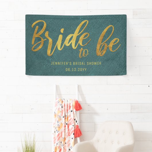 Bride to be Gold Calligraphy Green Vrijgezellenfee Spandoek (Insitu)