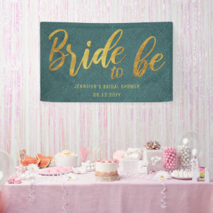 Bride to be Gold Calligraphy Green Vrijgezellenfee Spandoek