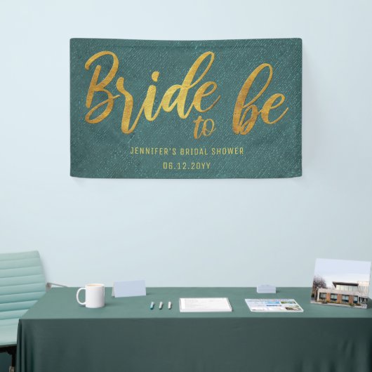 Bride to be Gold Calligraphy Green Vrijgezellenfee Spandoek (Beurs)