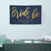 Bride to be Gold Calligraphy Navy Vrijgezellenfees Spandoek (Beurs)