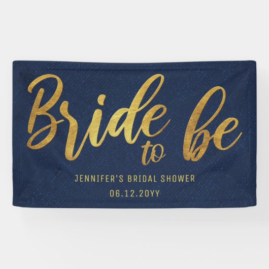 Bride to be Gold Calligraphy Navy Vrijgezellenfees Spandoek (Horizontaal)