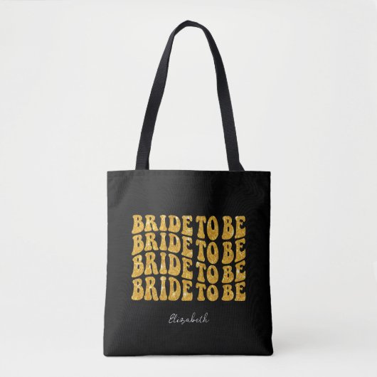 Bride to Be Gold Glitter Tekst met Naam, Zwart Tote Bag (Voorkant)