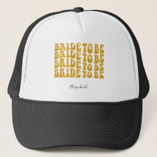 Bride to Be Gold Glitter Tekst met Naam, Zwart Trucker Pet
