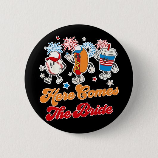 Bride To Be Honkbal Bachelorette Feest Hier Komt Ronde Button 5,7 Cm (Voorkant)