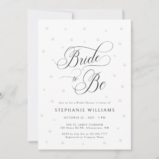 Bride To Be Pearls Bridal Shower Uitnodiging (Voorkant)