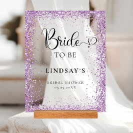 BRIDE TO BE! Purple Glitter Bridal Shower  Acryl Bord