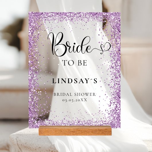 BRIDE TO BE! Purple Glitter Bridal Shower  Acryl Bord