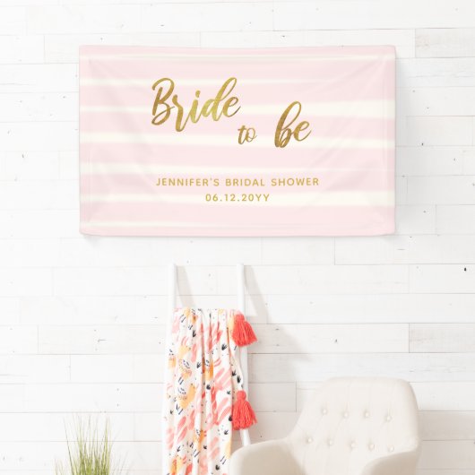Bride to be roze Stripes Boho Chic Vrijgezellenfee Spandoek (Insitu)